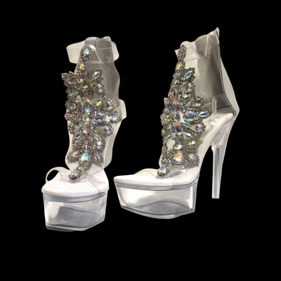 Size 7 jeweled platform dancer heels - Picture 1 of 4